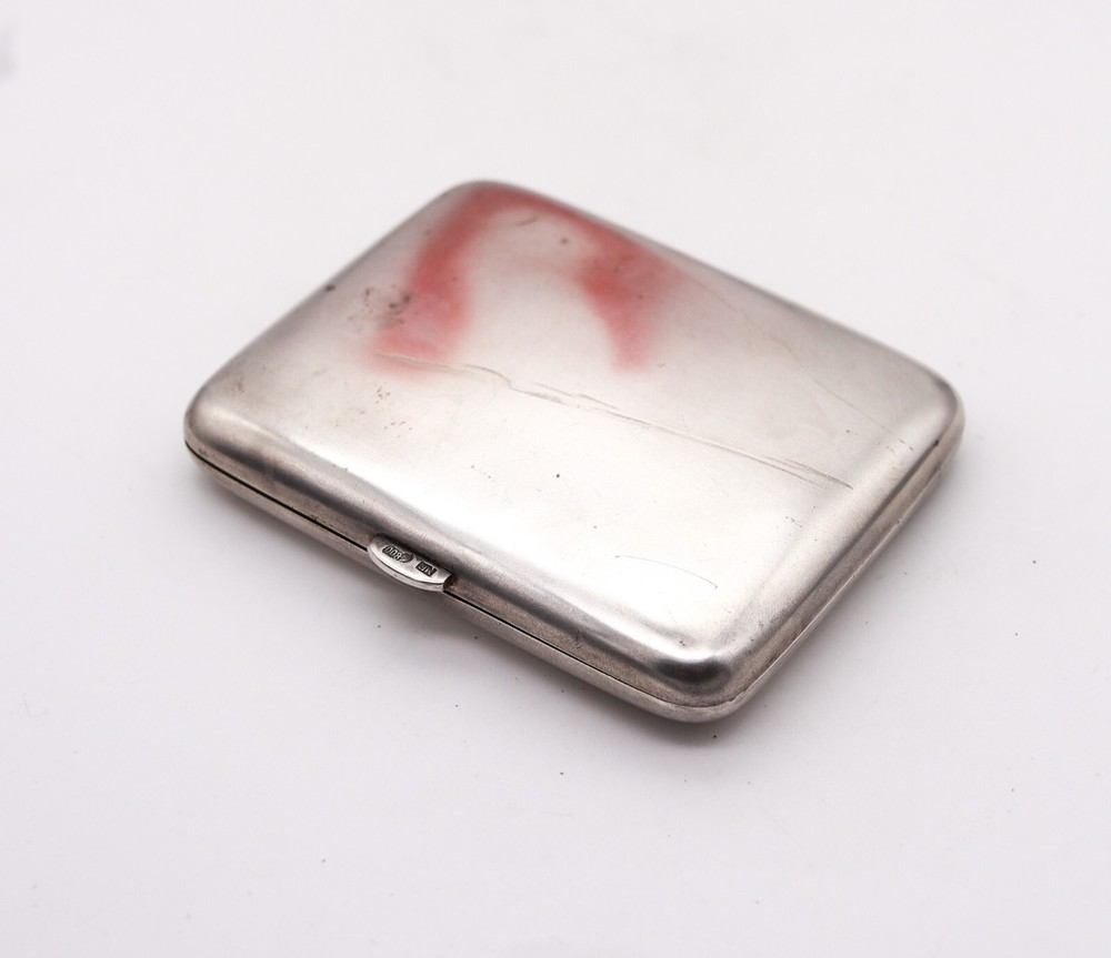 Edwardian 1905 German Enameled Cigarette Case Box In .800 Silver