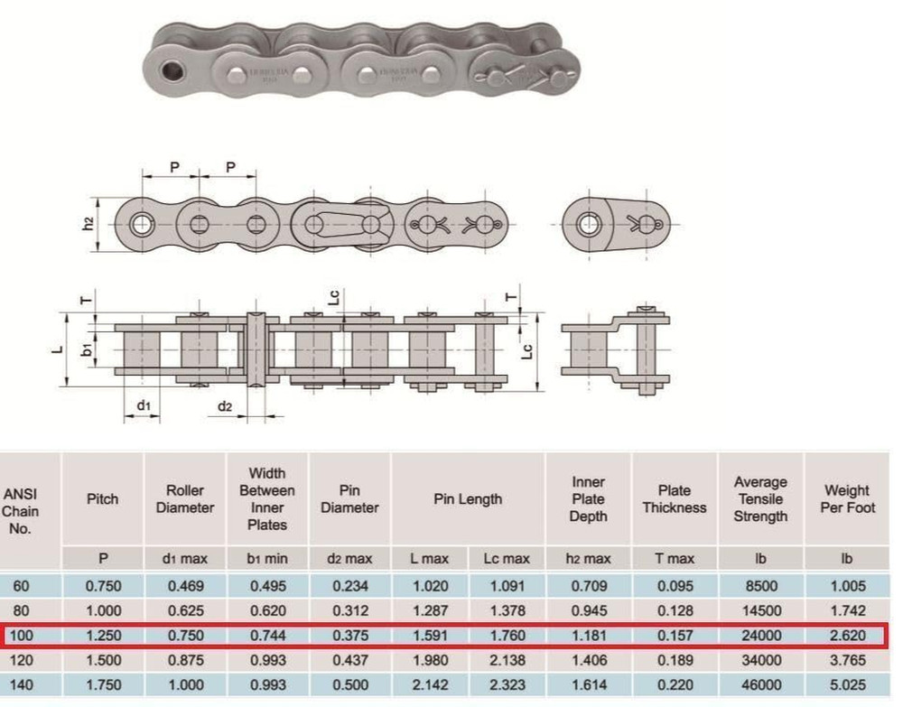 100 Roller Chain 10 Feet with 1 Connecting Link