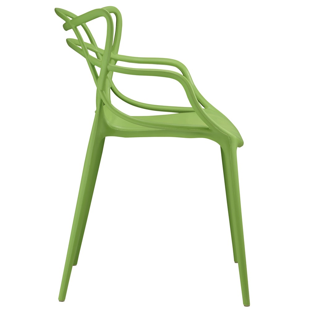 Modway Entangled Modern Molded Plastic Four Dining Armchairs in Green