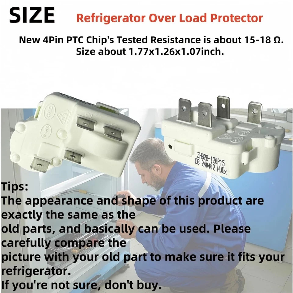 2 Pack Refrigerator Freezer Compressor PTC Starter Relay, 4 Pins Over Load...