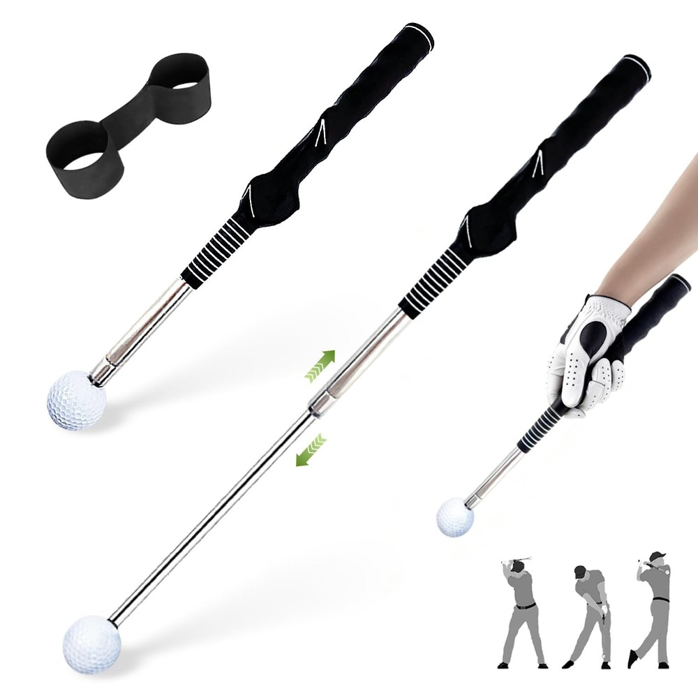 Retractable Golf Swing Training Aid, Portable Grip Trainer with Click Feedbac...