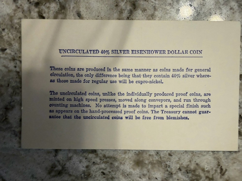 1971 Silver Eisenhower Uncirculated Dollar in Cello & Blue Envelope