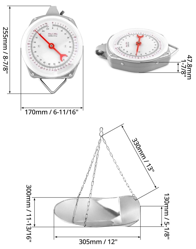QWORK 110 lbs Large Display Spring Dial Weight Scale & silver