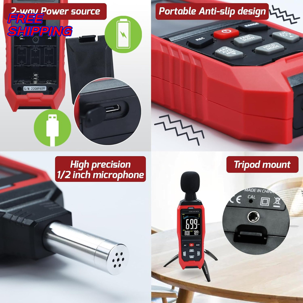 Sound Level Meter Data Logger Decibel Meter with Record Function Portable Noise