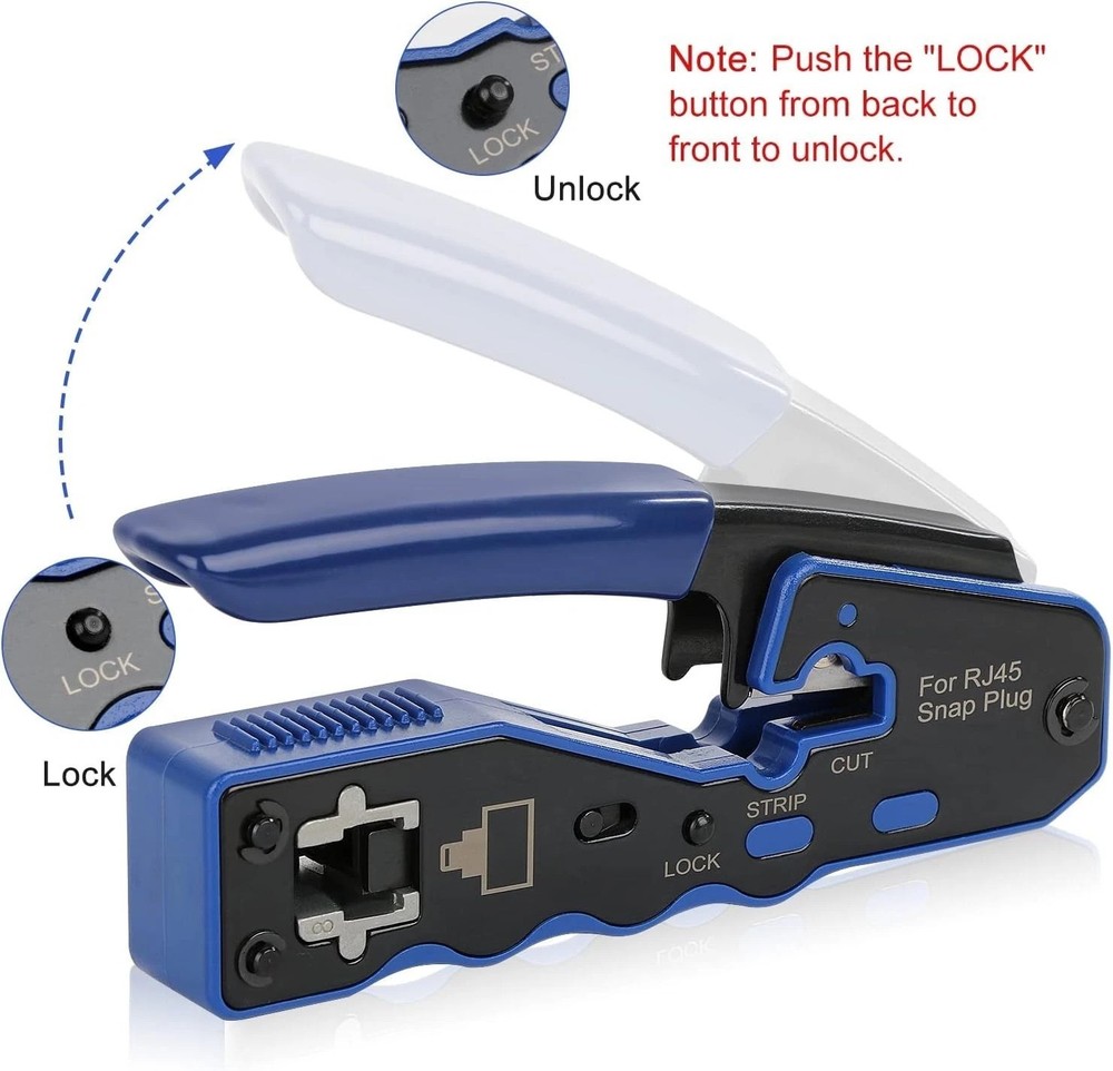 RJ45 Crimp Tool Kit with Pass Through Ethernet Crimper