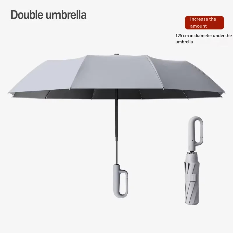 Windproof Reinforced Automatic Folding Umbrella With Hook 10 Ribs Large Canopy U