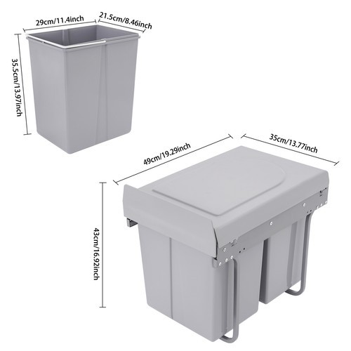 40L Kitchen Waste Bin Pullout Garbage Trash Can Double Pull-Out Trash Can
