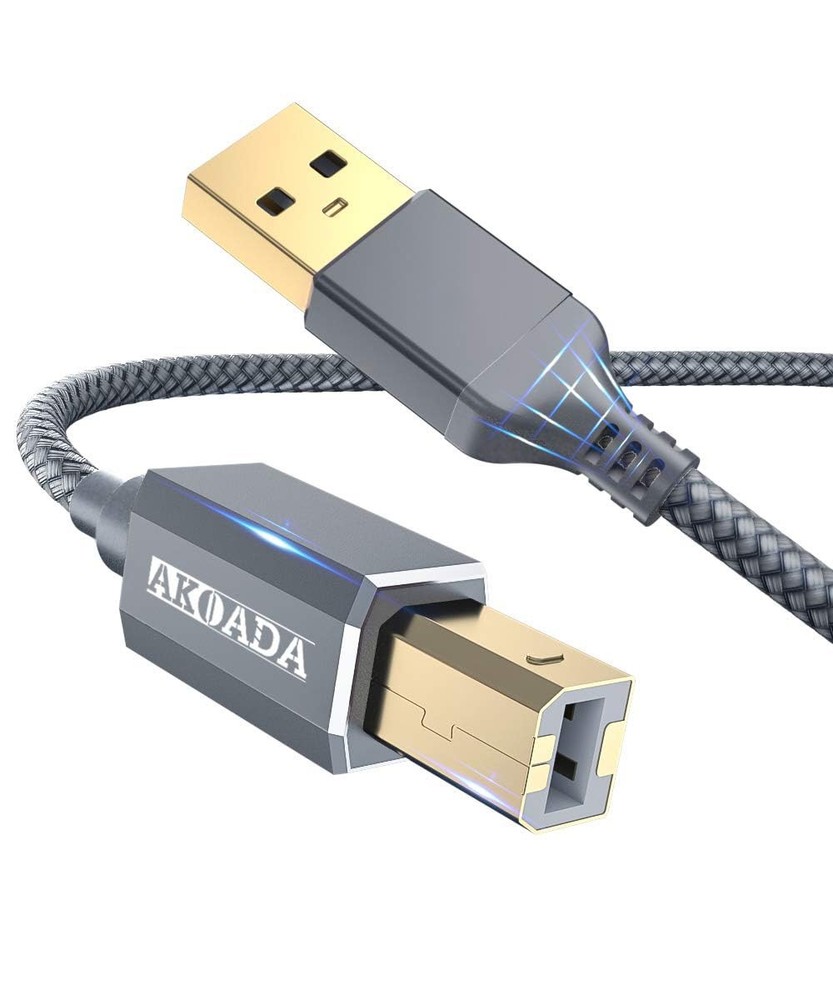 AkoaDa Printer Cable 10ft USB 2.0 Type A Male to B 10ft, grey