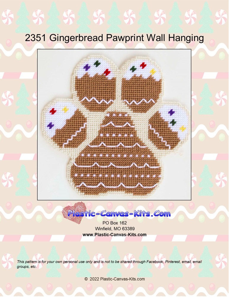 Gingerbread Pawpront Wall Hanging- Plastic Canvas Pattern or Kit