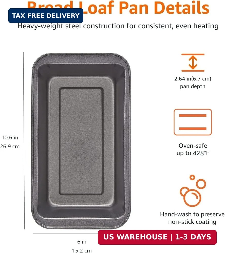 Amazon Basics Rectangular Nonstick Bread Loaf Pan for Baking Meatloaf with Even