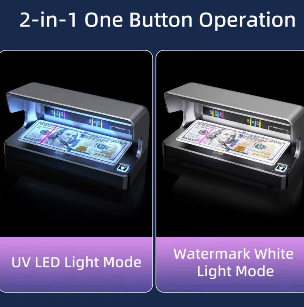 Counterfeit Bill Detector Machine with Dual UV LED Light - Money Checker & ID Sc