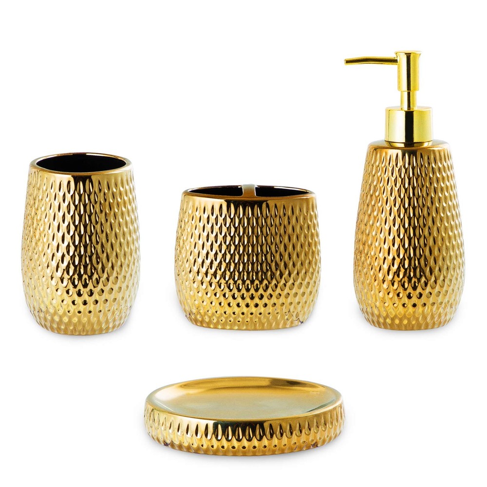 Gold Bathroom Accessory Set 4 Piece Ceramic Bath Accessories Sets Complete, R...