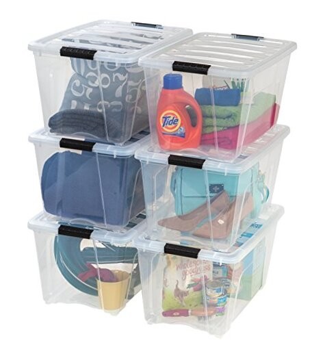 IRIS USA Stackable Plastic Storage Bins with Lids - BPA 54 Qt Clear 6 Pack