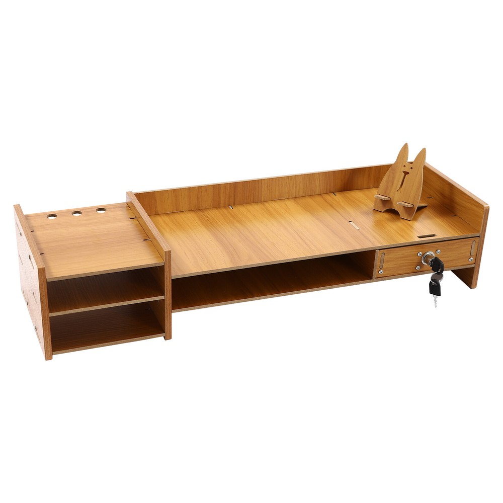 Wood Desk Organizer Home Office Desktop Storage Drawer Computer Holder + Lock