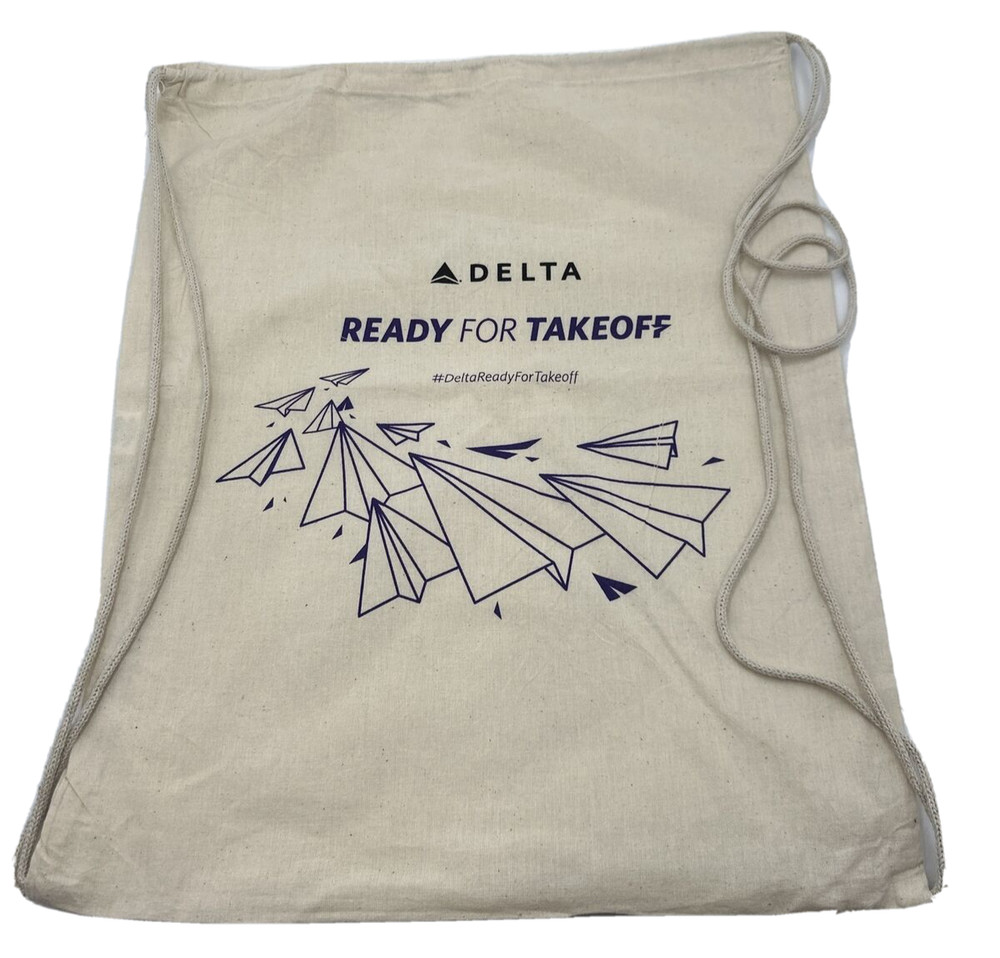 Vintage Delta Airlines Ready for Takeoff Drawstring Backpack Printed Cotton Nice