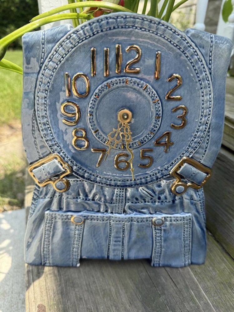 Vintage Clock Sittre Denim Overalls Ceramic 1978