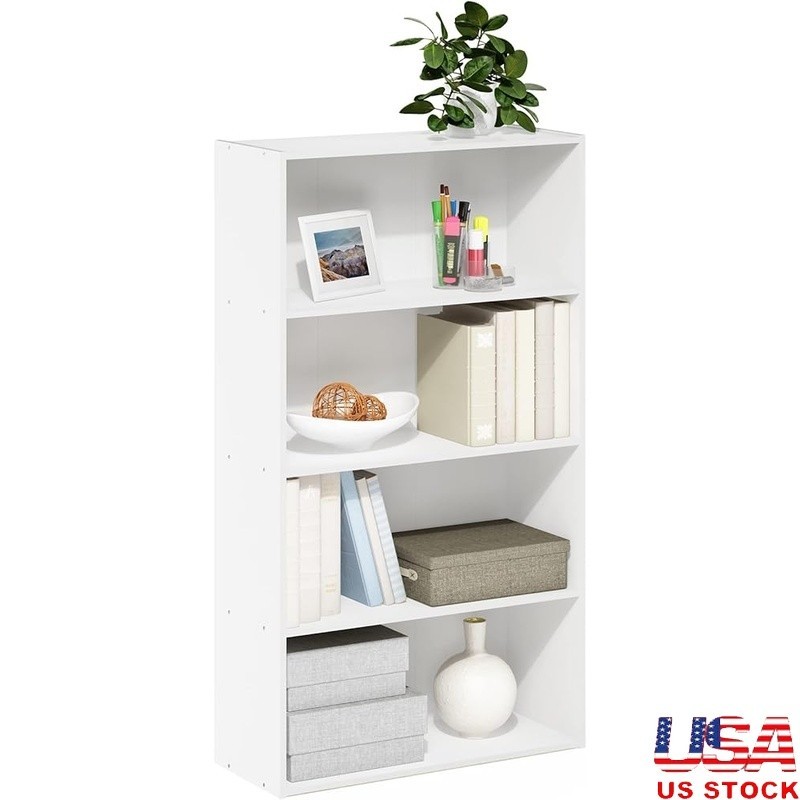 4-Tier Storage Shelf Durable Wood Easy Assembly Space Saving Sturdy Organizer US
