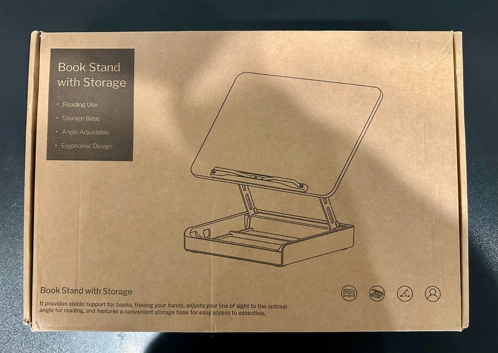 Adjustable Acrylic Book Stand with Storage- Reading Use, Storage Base *OPEN BOX*