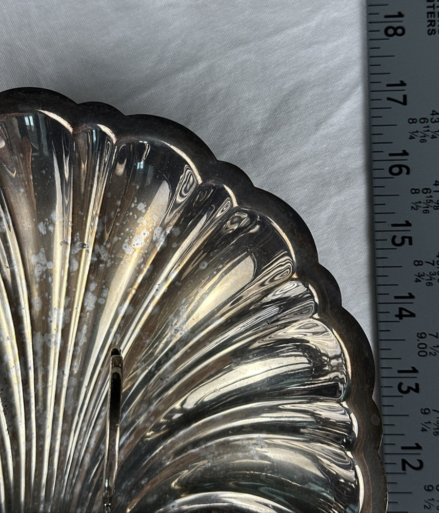 VTG Large Double Shell Serving Dish w/Handle Silverplate Giovanni, Free Ship