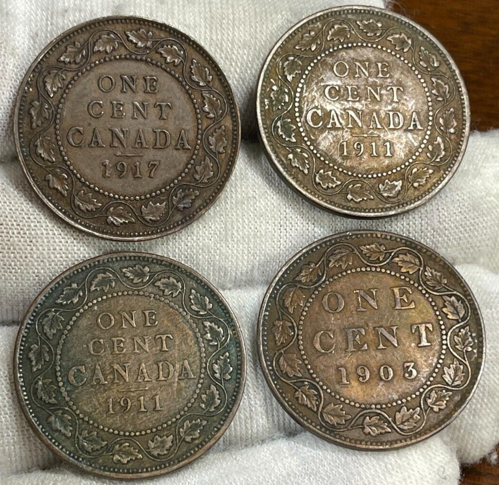 Assorted Canada 4 Large Cent Coins lot Great Condition