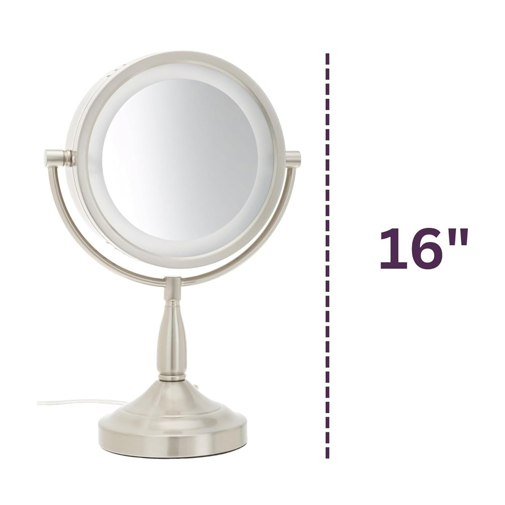 JERDON LED Lighted Tabletop Vanity Makeup Mirror – 8.5” Diameter with 7X-1X...