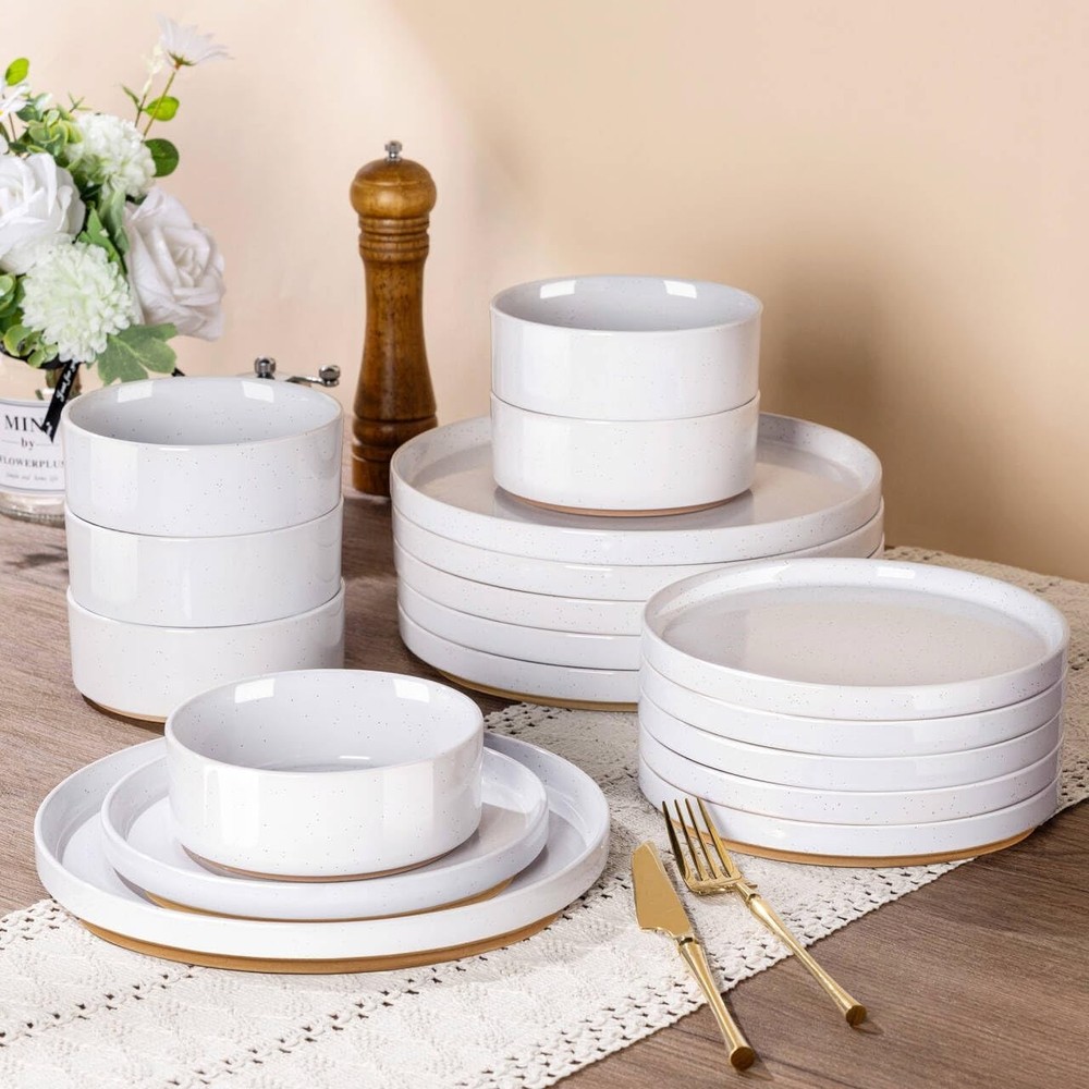 AmorArc Ceramic Dinnerware Set for 6 | Speckled Stoneware Plates and Bowls with