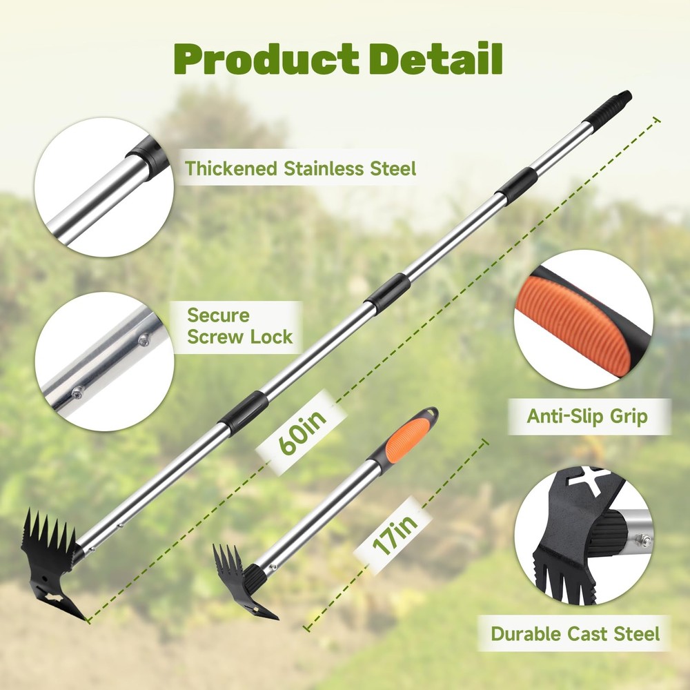 60" Weed Puller Tool with Long Handle and 17" Weeding Tools Gardening Set, Du...