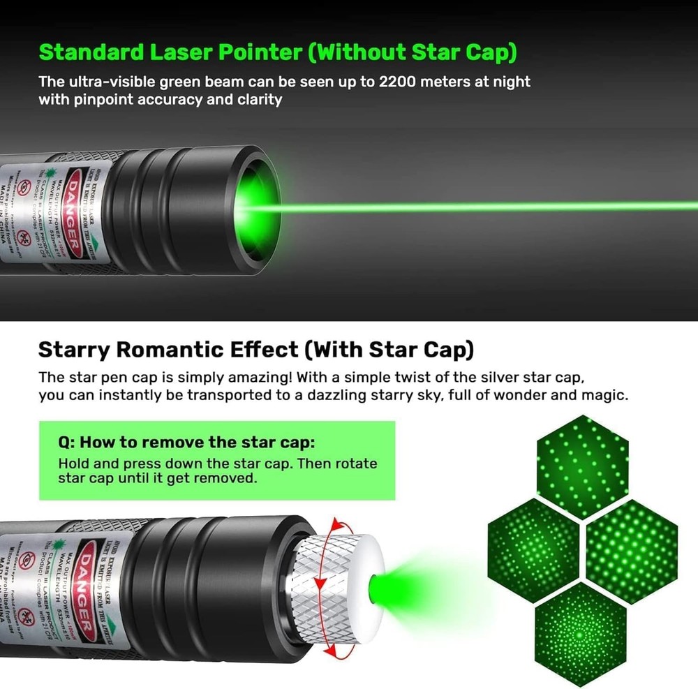 High Power Tactical Green Laser Pointer with Adjustable Focus & USB Recharge