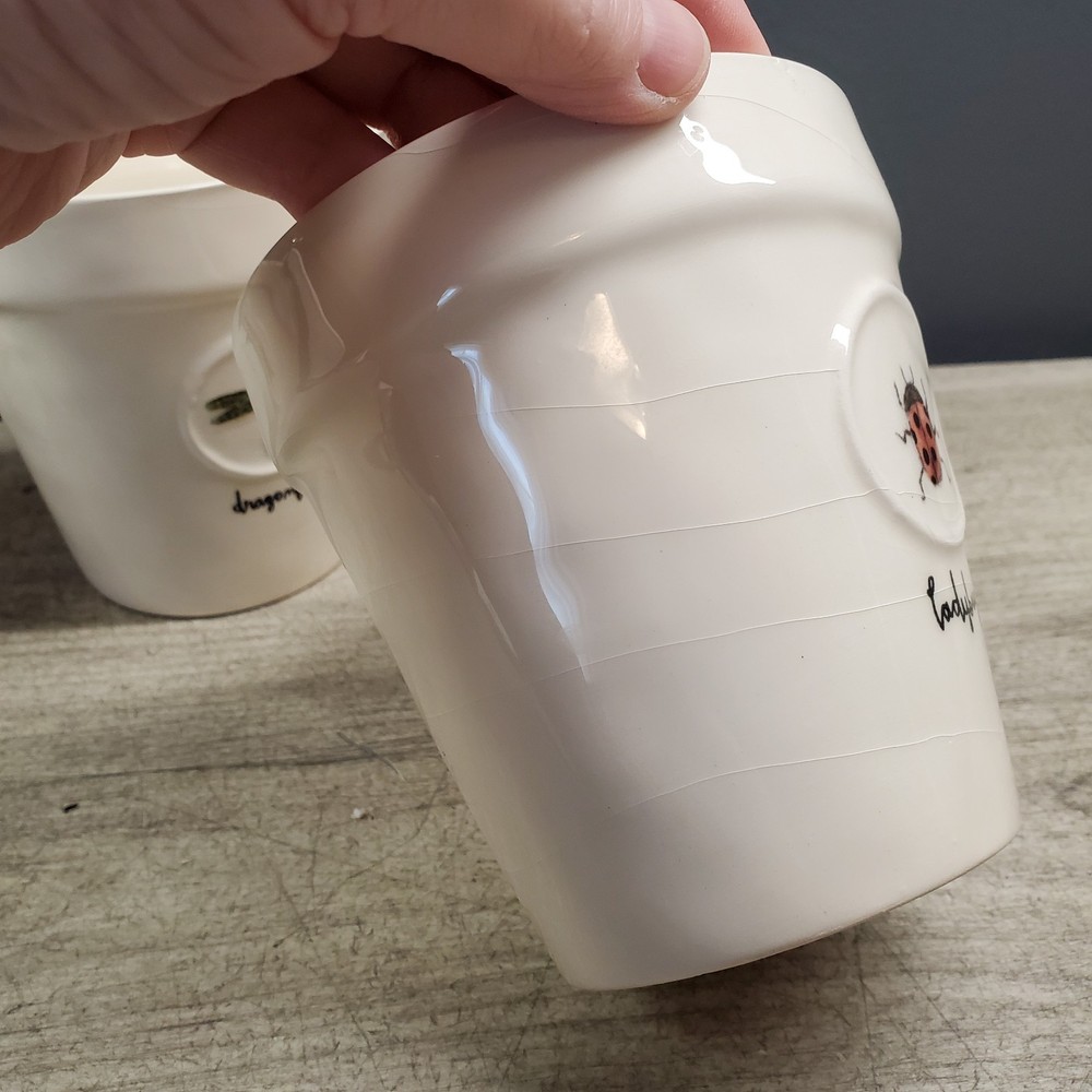 3 Rae Dunn planters with insect design