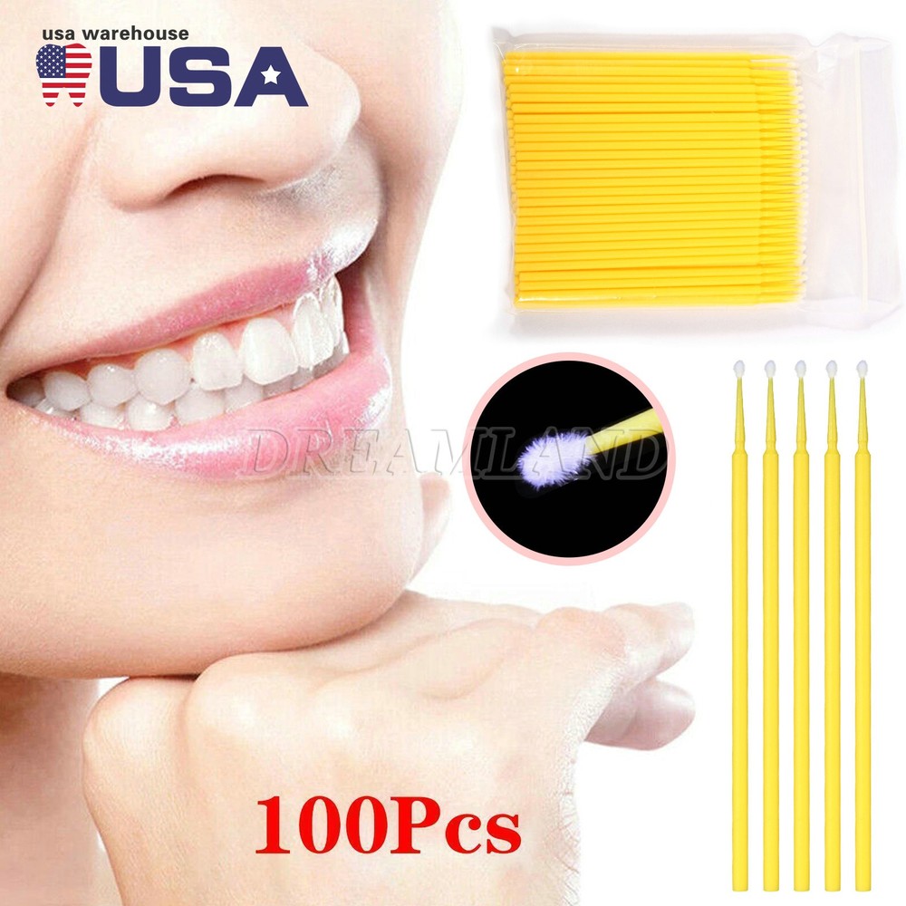 100 Microbrush Micro Brush Applicator Tips Regular Yellow 2.0 mm