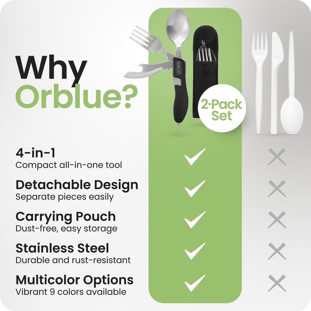4-in-1 Camping Eating Utensils, 2-Pack - Portable Spoon