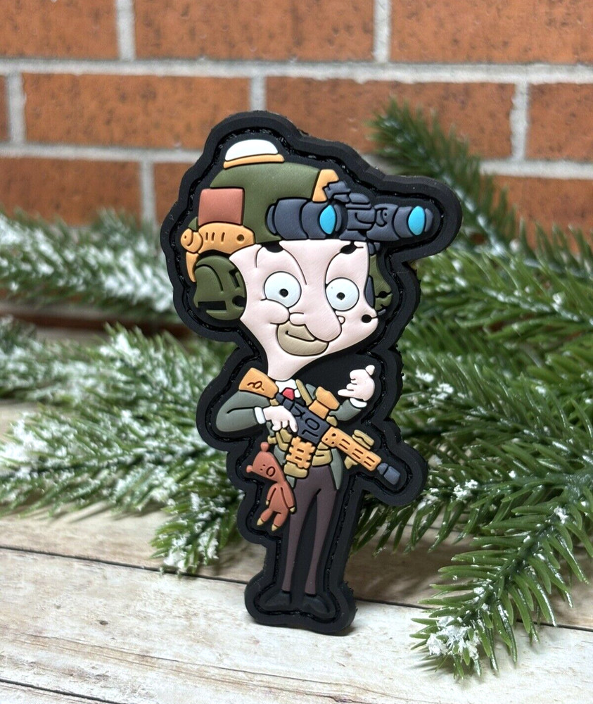 PVC Tactical Patch- Mr. Bean Patch - Hook Loop Morale Gun Soldier Bean Patch