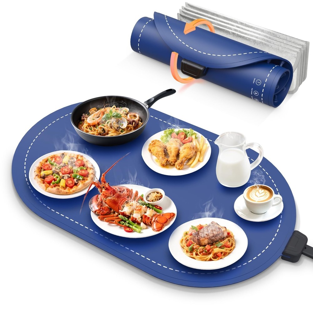 Food Warming Mat for Table & Buffet, Fast Heating Serving Tray with Adjustabl...