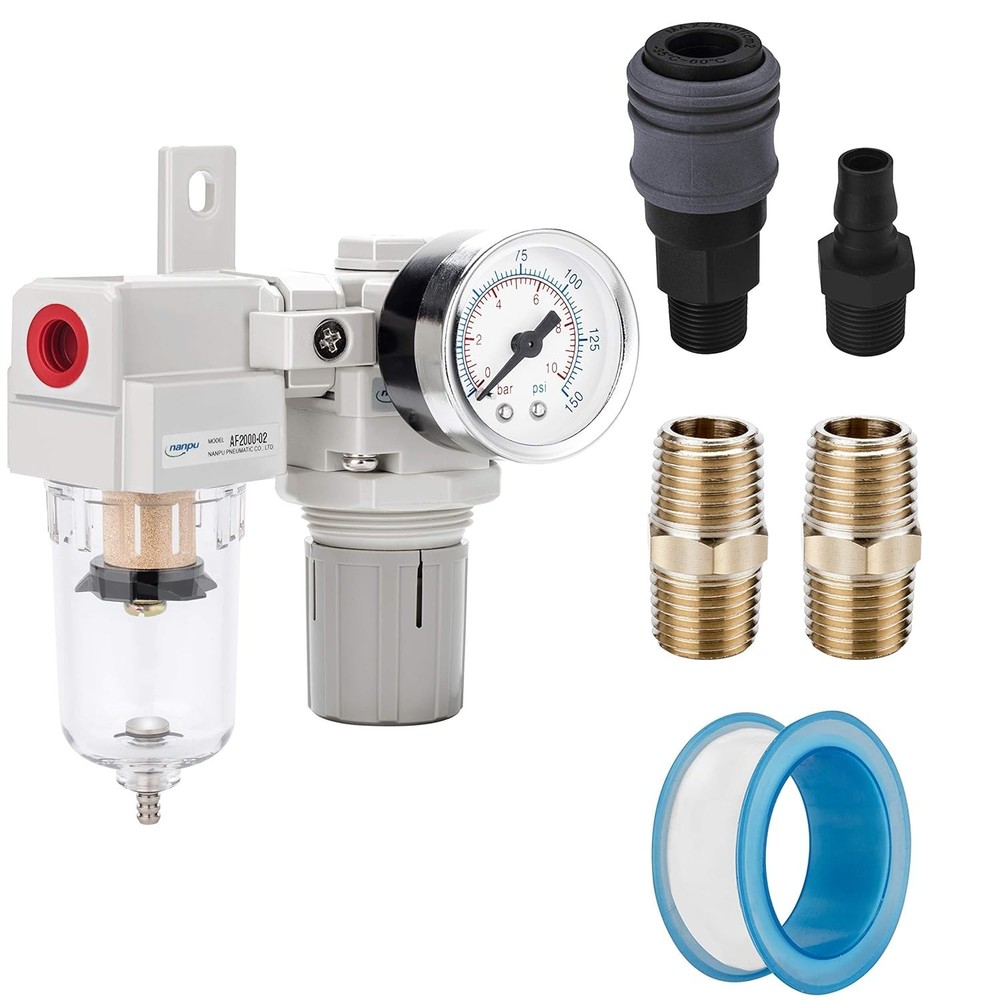 Air Filter Regulator Combo with Polycarbonate Bowl and Semi-Automatic Drain