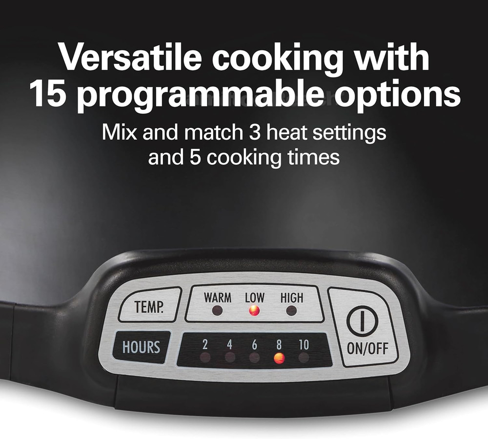 Portable 7 Quart Programmable Slow Cooker with Three Temperature Settings, Lid L