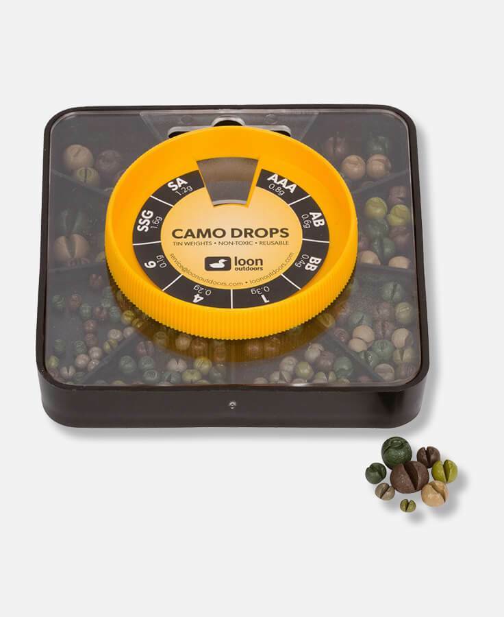 NEW LOON OUTDOORS CAMO DROPS 8 DIVISION TIN SPLIT SHOT WEIGHTS ASSORTMENT