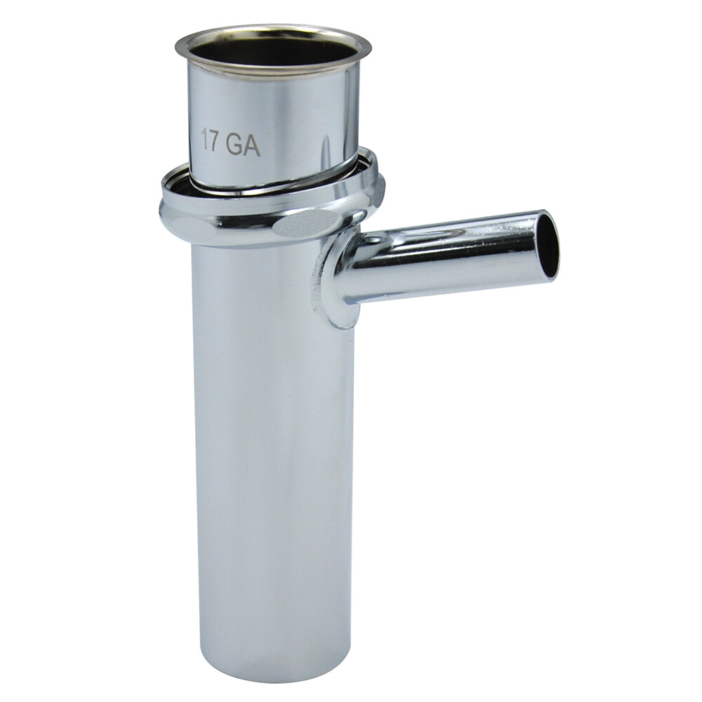 Tailpiece Direct Connect Chrome 1-1/2" x 6" Brass 17-Gauge w/ 3/4" Drain Outlet