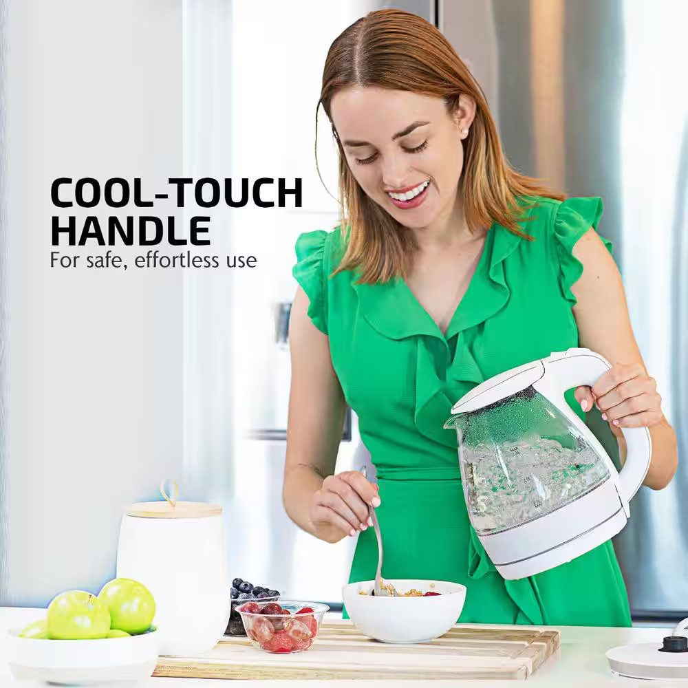 Illuminated 6.5-Cup White Electric Kettle with Filter, Fast Heating and Auto-Shu