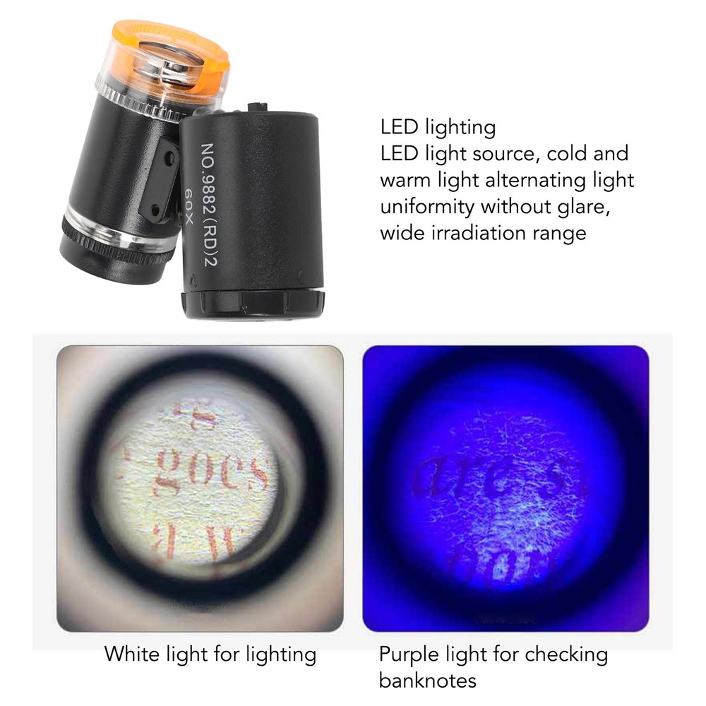 Mini 60X LED Microscope & UV Currency Detector Adjustable Light Angle PocketNew☚