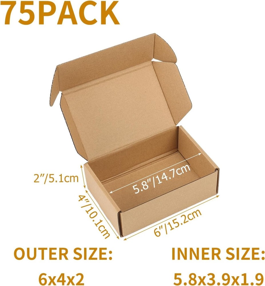 Small Business Packaging Boxes - 75 Pack 6x4x2 Inch