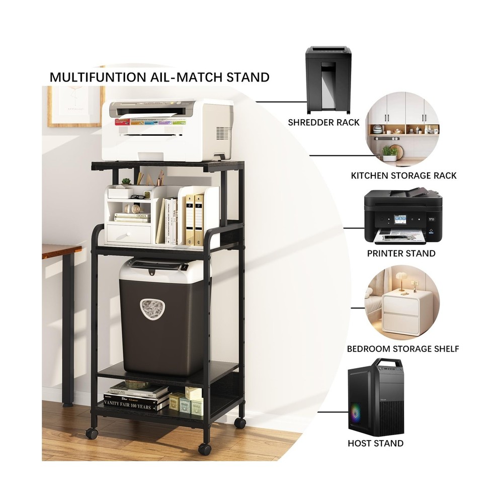 4 Tier Stand with Storage Shelf, Tall Mobile Printer Table for Home Office, A...
