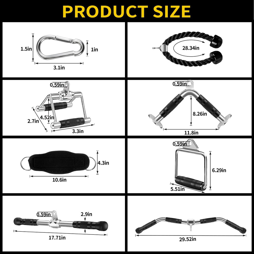 Cable Machine Attachment, LAT Pulldown Attachments, Home Gym Accessories, Tricep