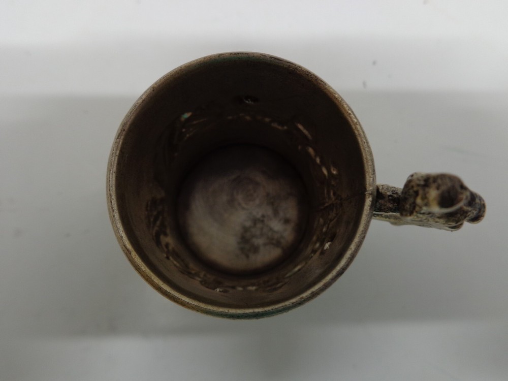 Antique Embossed Baby Cup with Bird on Scroll Handle