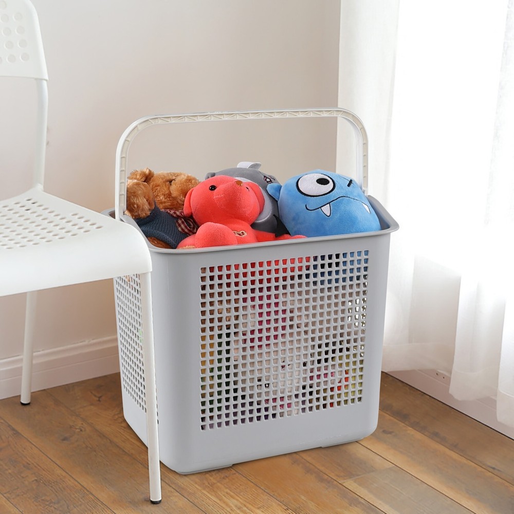 4-Packs 35 L Plastic Clothes Baskets with Handle, Flexible Laundry Hamper, Grey