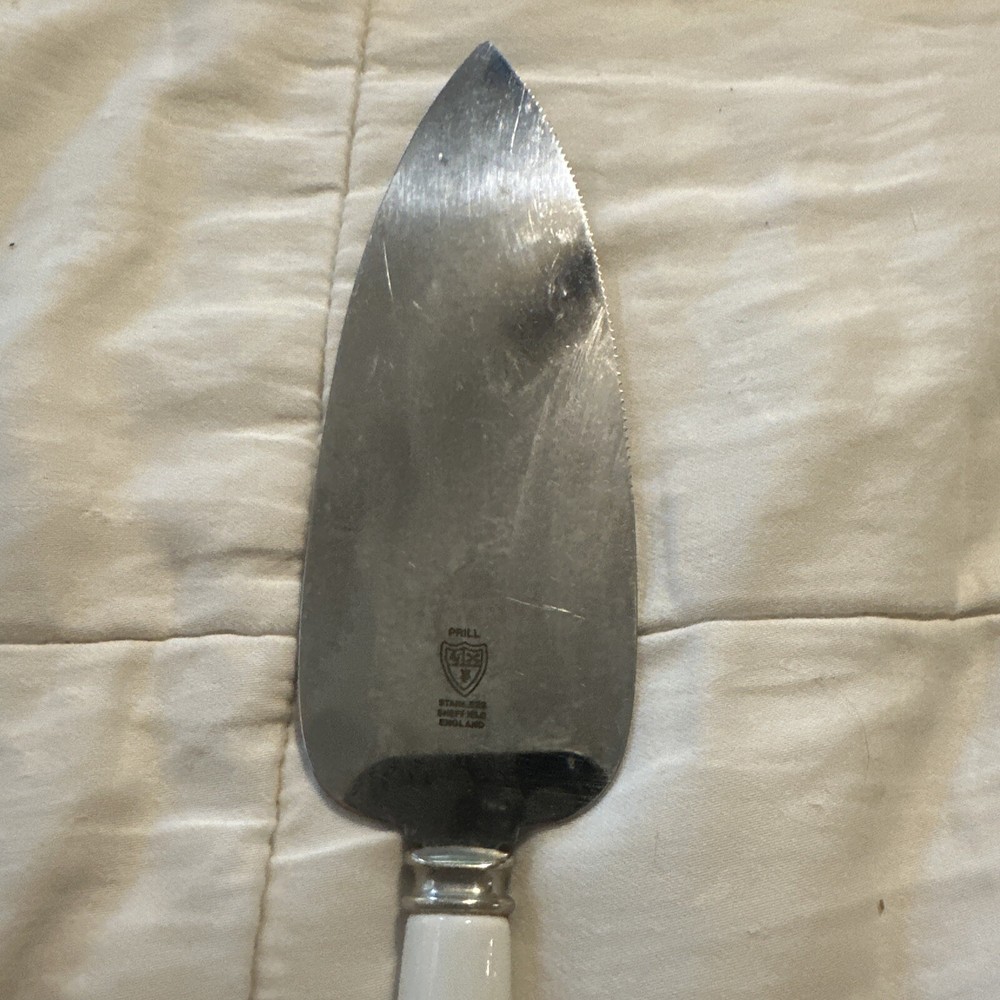 Prill Formal Cake Knife and & Server White Porcelain Handel