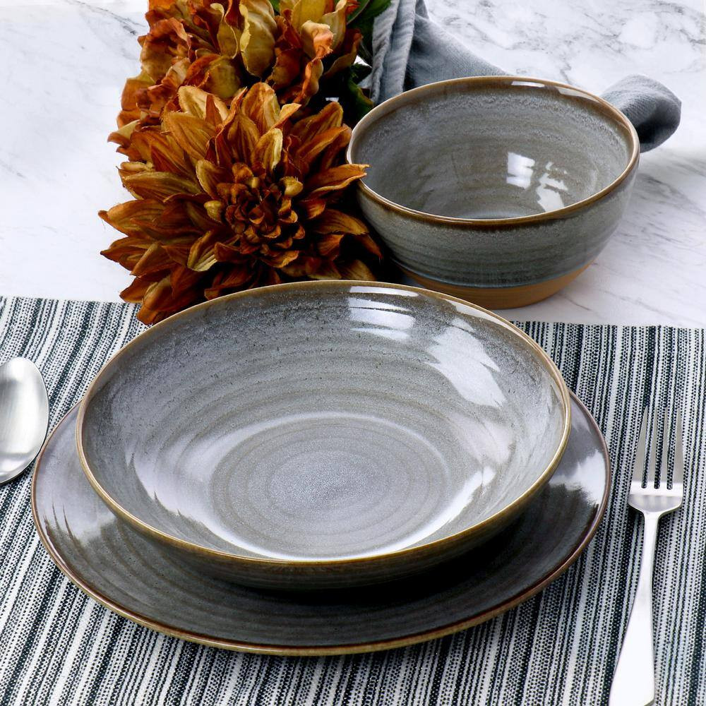 (12 Piece) Dreamweaver round Earthenware Dinnerware Set in Gray
