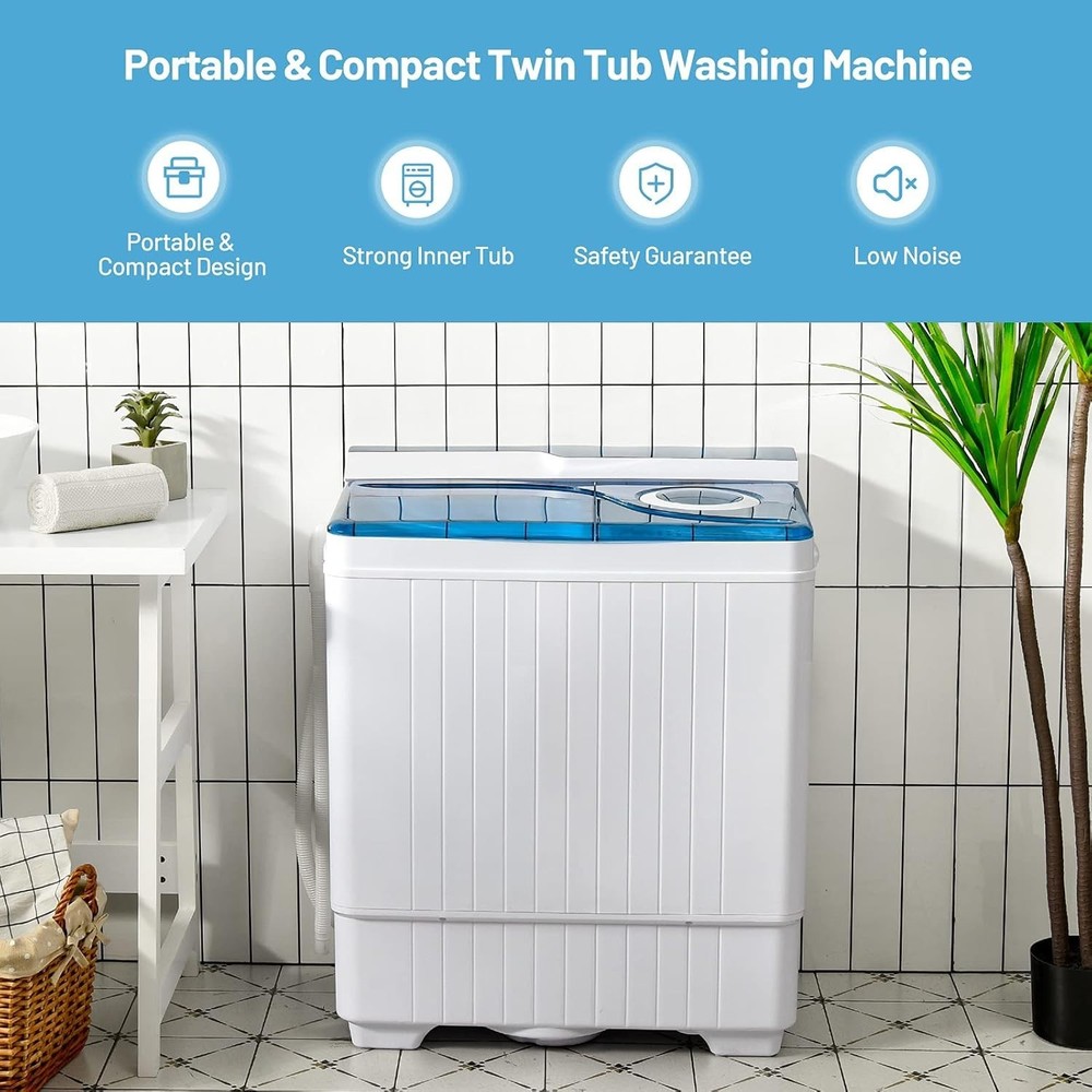 Portable Full-Automatic Top Load Washing Machine, 26lbs Capacity - Blue & White