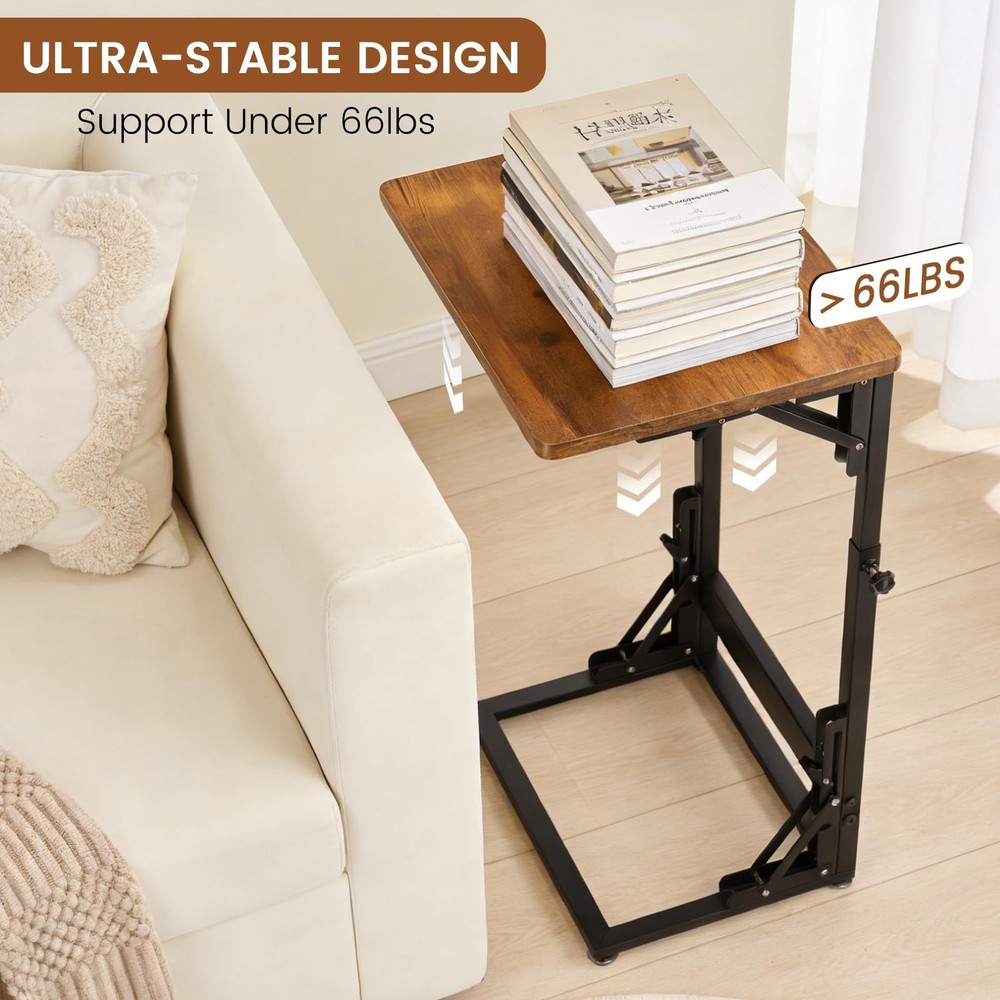 Folding Side Table, Adjustable C-Shaped End Table for Couch, Metal Frame TV T...