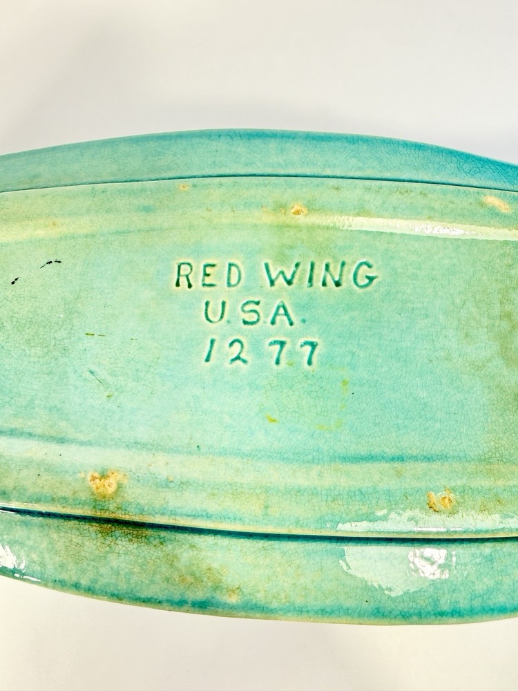 Red Wing USA Blue Ceramic Planter Mid Century