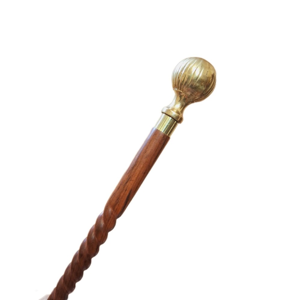Vintage Solid Brass Head Handle Victorian Handcrafted Wooden Walking Stick Cane